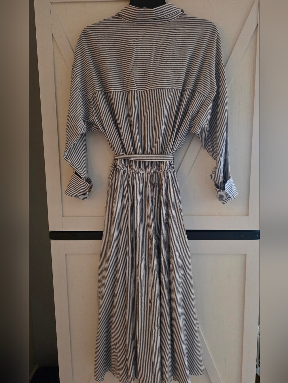 By Together Navy & White Striped Maxi Shirt Dress with Tie Waist - Picture 6 of 7